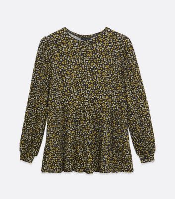 Image of Black Floral Double Tiered Peplum Top New Look