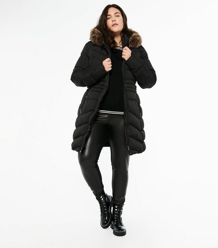 Blue Vanilla Curves Black Faux Fur Hooded Puffer Coat New Look Blue Vanilla Curves Black Faux Fur, Blue Vanilla Black Faux Fur Hooded Puffer Coat