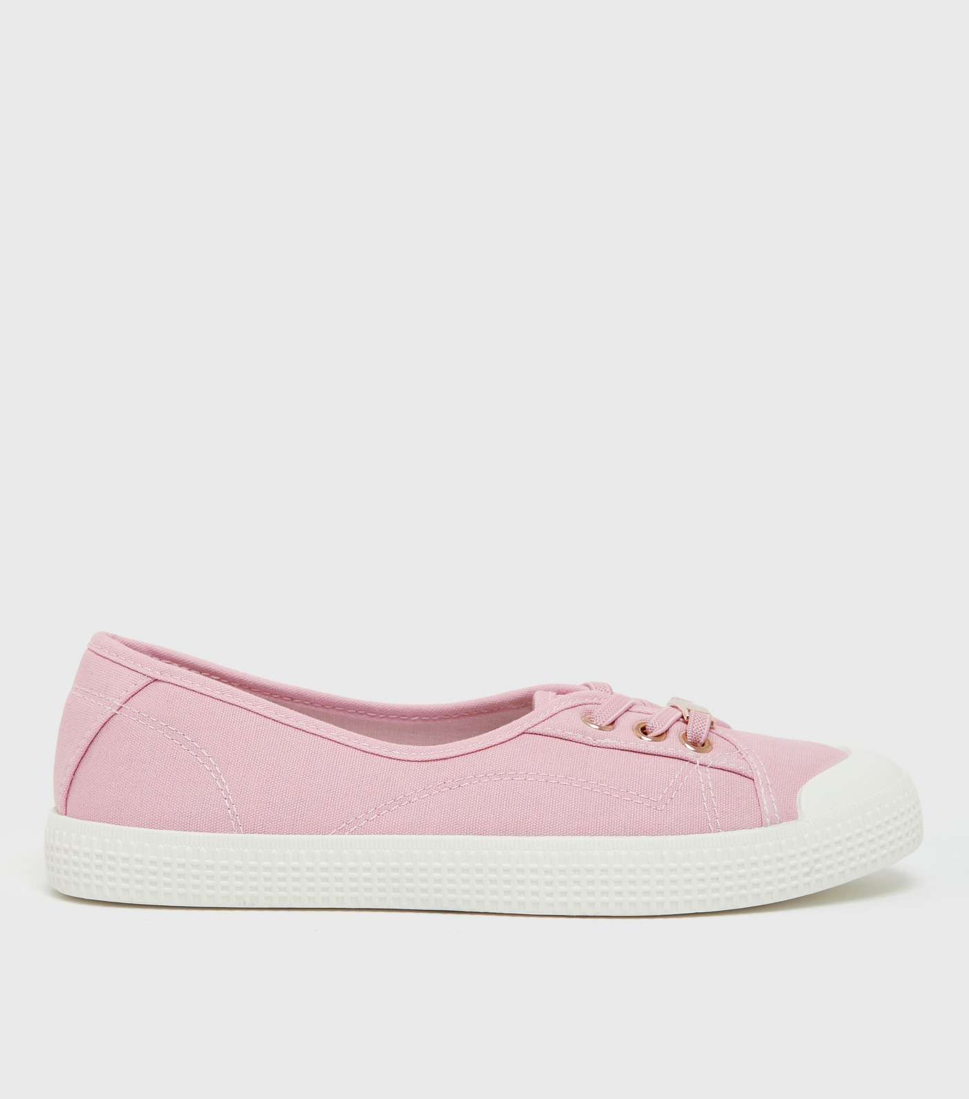 Pale Pink Canvas Metal Trim Lace Up Trainers