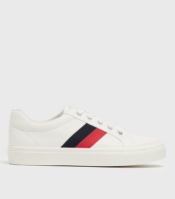 white trainers red stripe