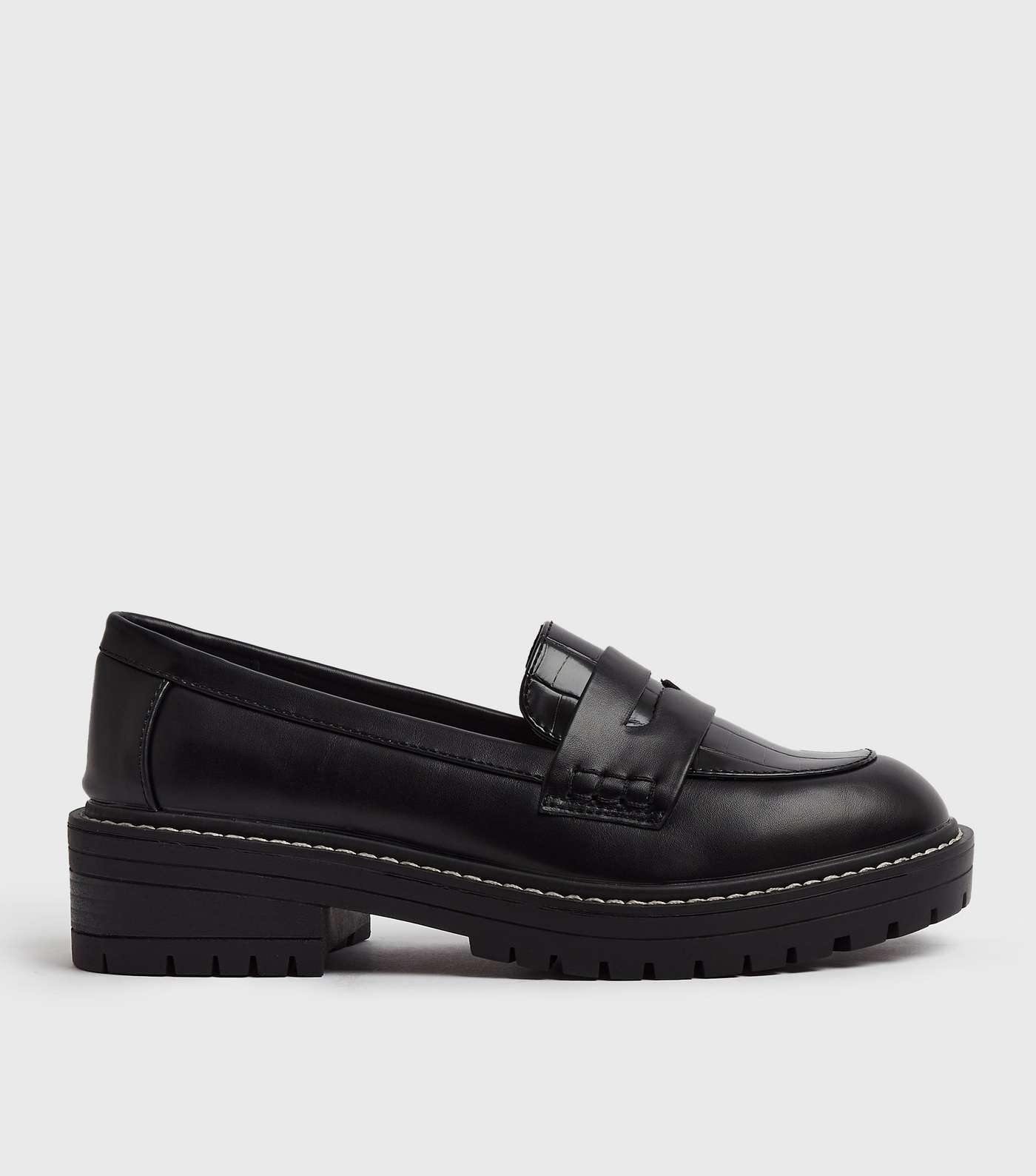 Black Faux Croc Panel Chunky Loafers