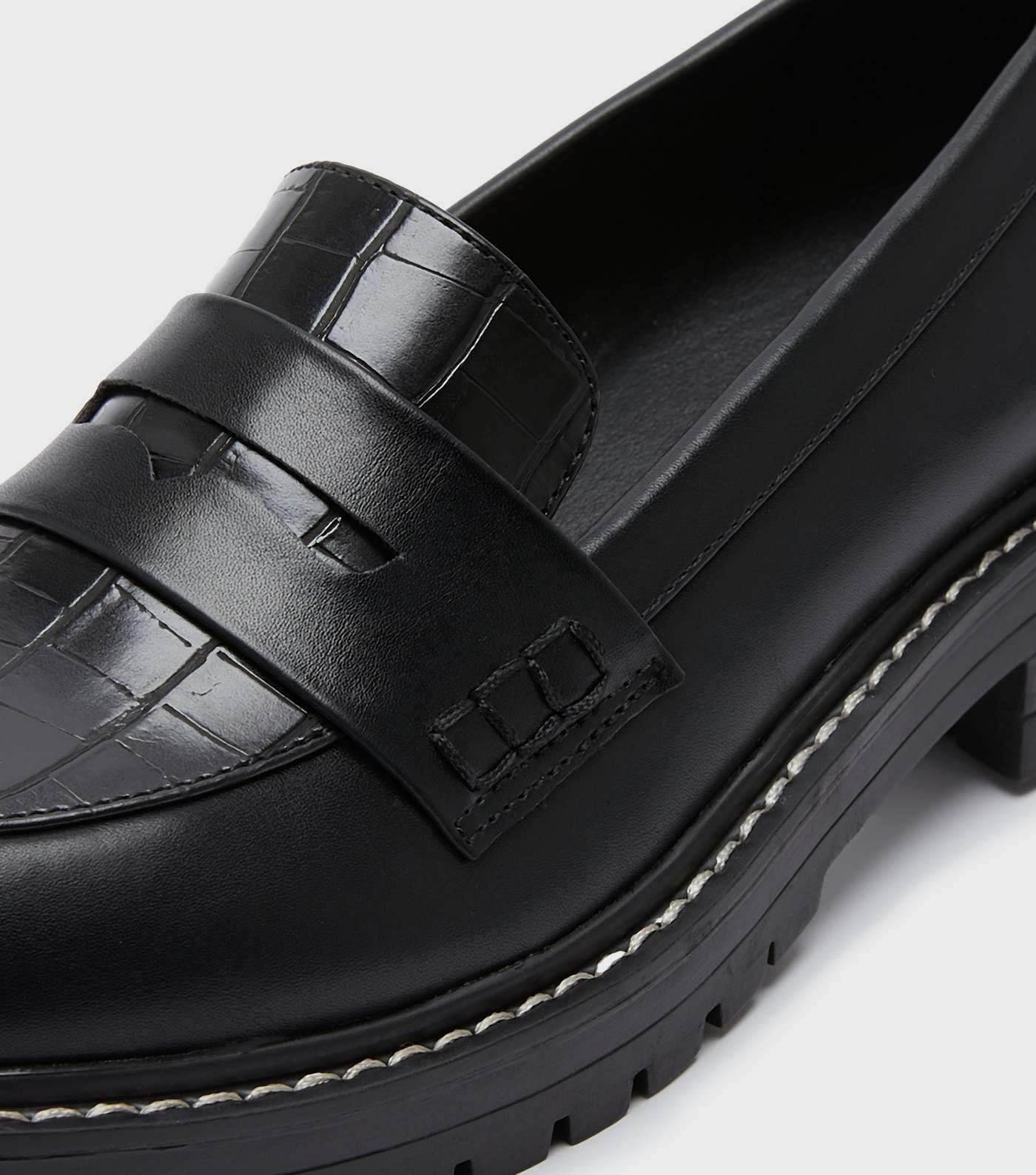 Black Faux Croc Panel Chunky Loafers Image 3