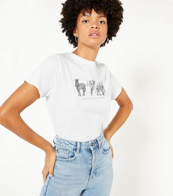 White Be Kind To All Kinds Animal Slogan T-Shirt | New Look