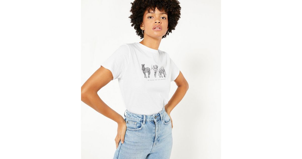 White Be Kind To All Kinds Animal Slogan T-Shirt | New Look