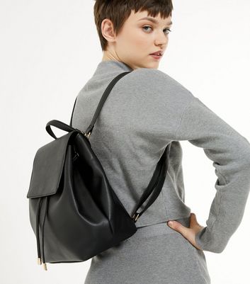 black leather look slouchy backpack