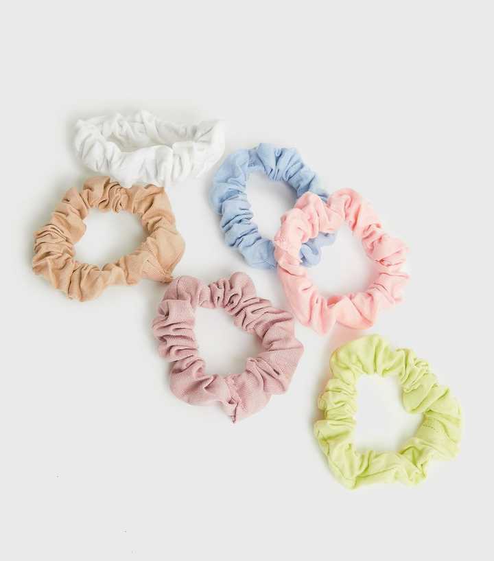 6 Pack Multicoloured Mini Jersey Scrunchies