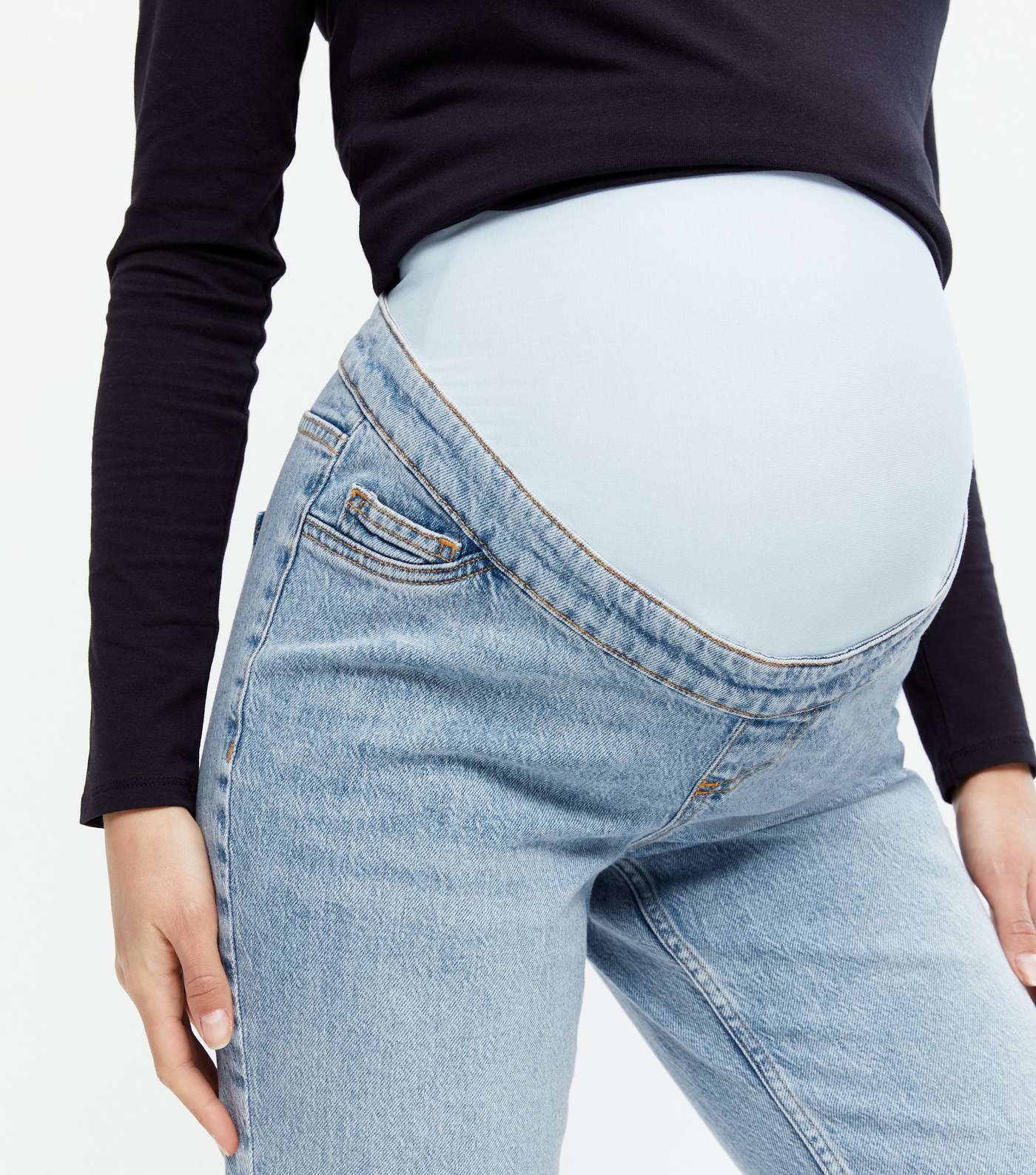 Maternity Pale Blue Ankle Grazing Over Bump Hannah Straight Leg Jeans Image 3