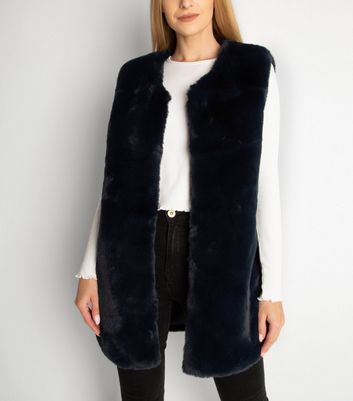 navy fur gilet women's