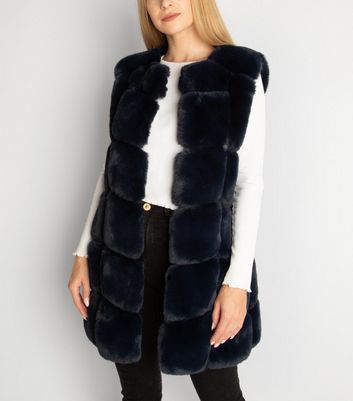 navy fur gilet women's