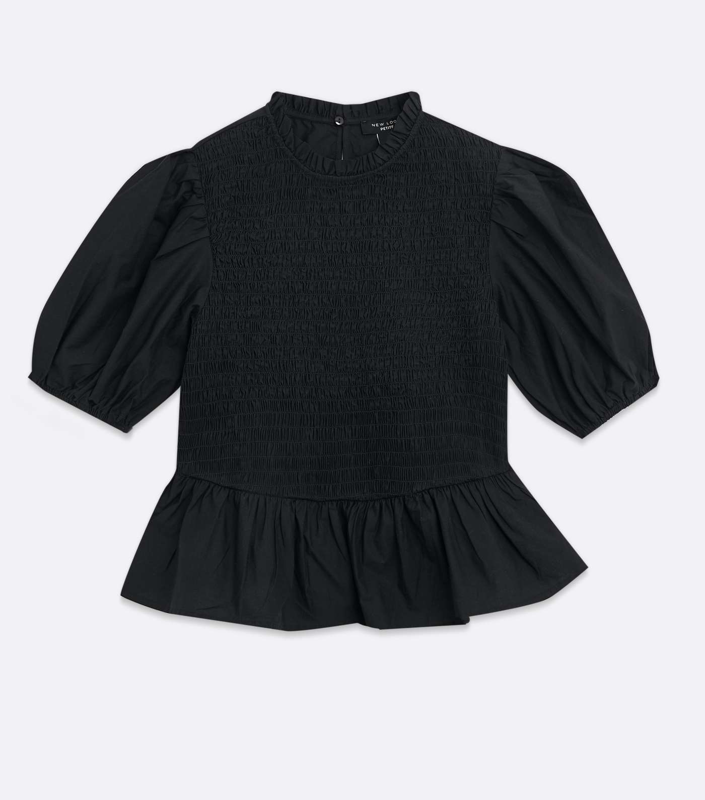 Petite Black Shirred Puff Sleeve Peplum Blouse Image 5