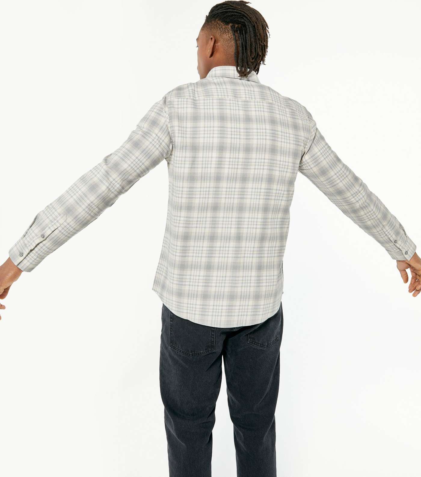 Pale Grey Check Long Sleeve Pocket Front Shirt Image 4