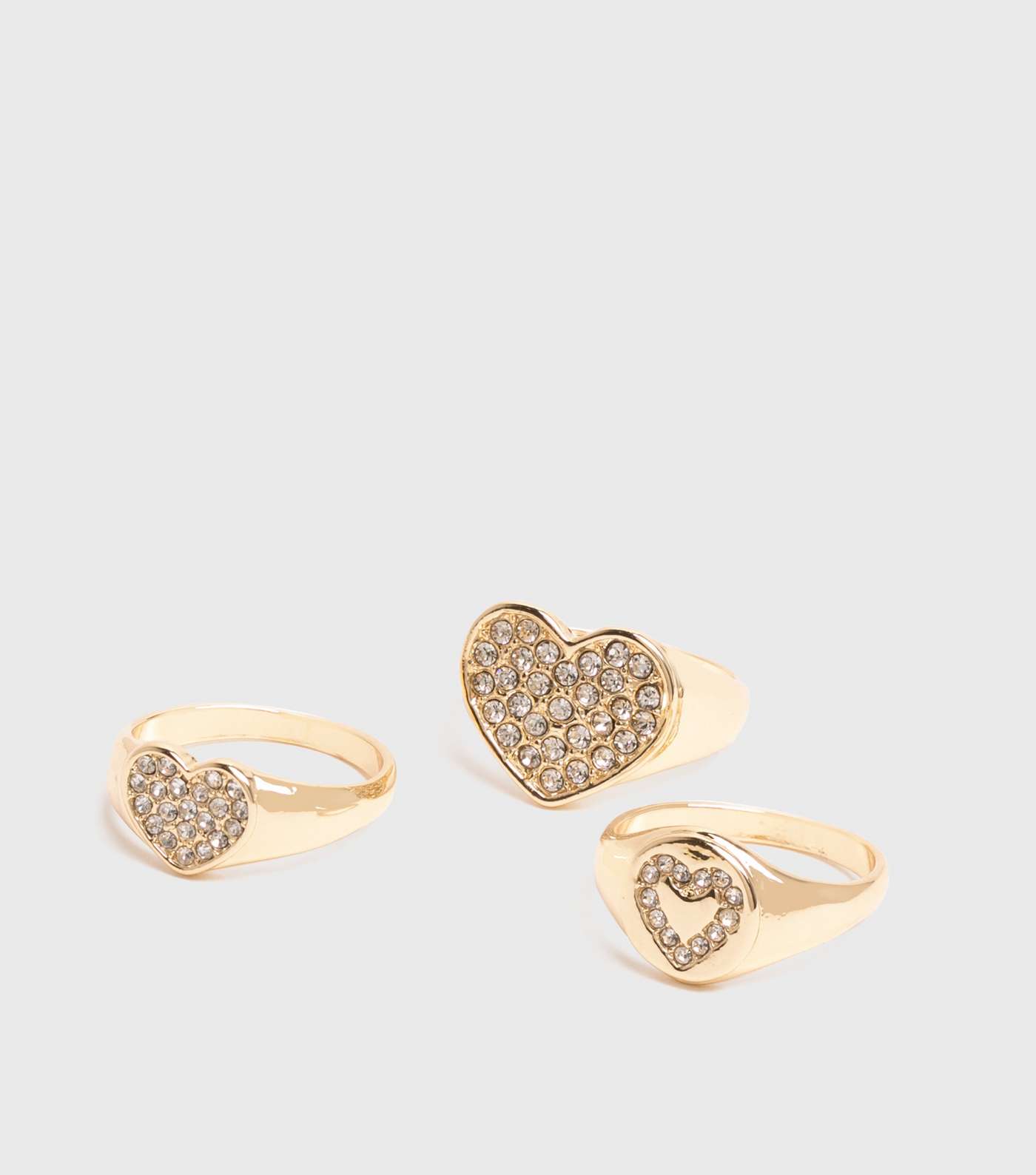 3 Pack Gold Diamanté Heart Rings