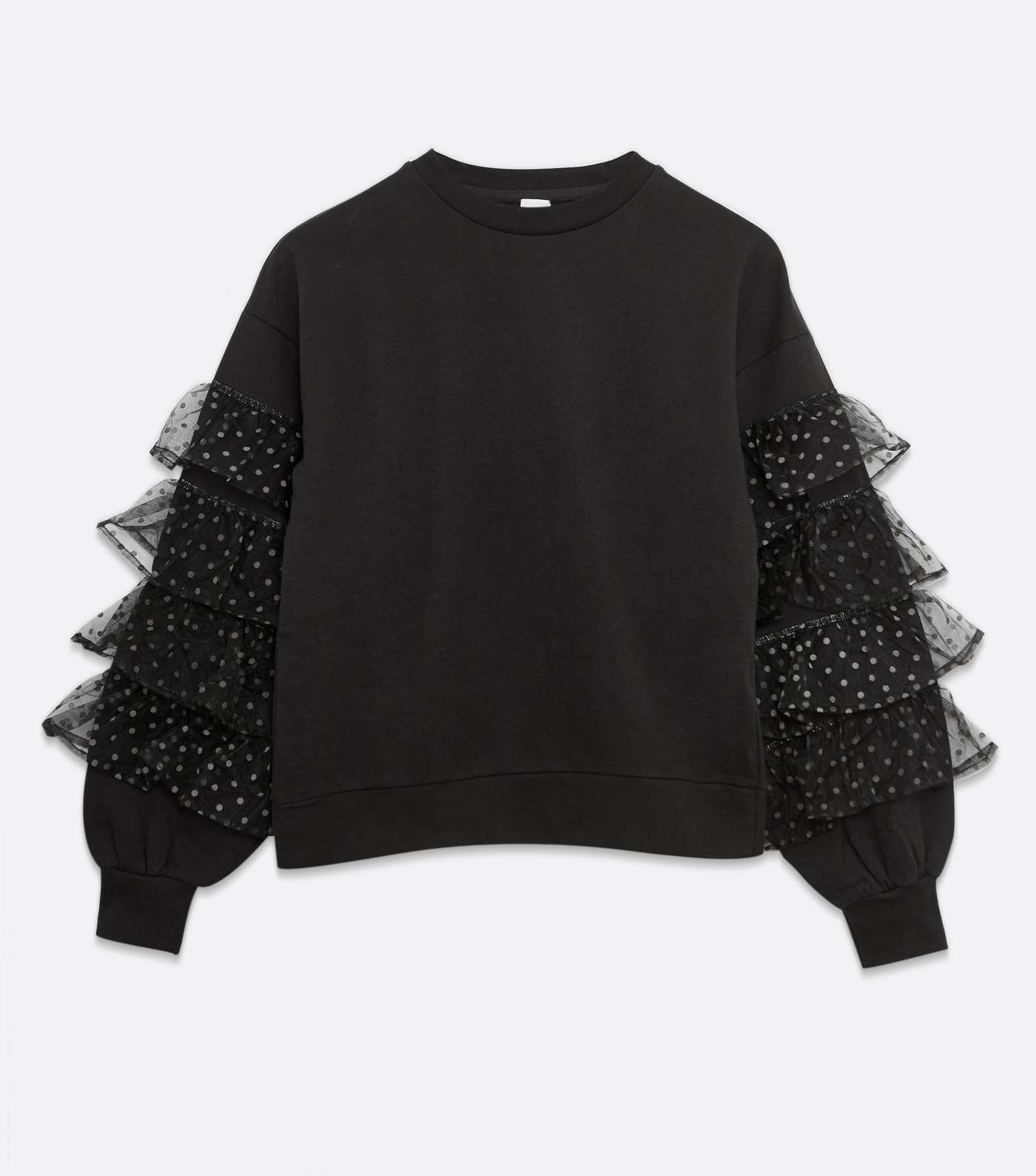 Influence Black Spot Mesh Ruffle Sleeve Sweatshirt Image 5