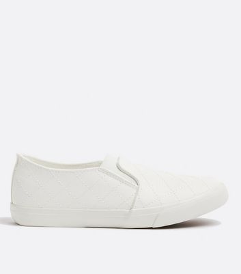 Click to view product details and reviews for Wide Fit White Quilted Slip On Trainers New Look Vegan.