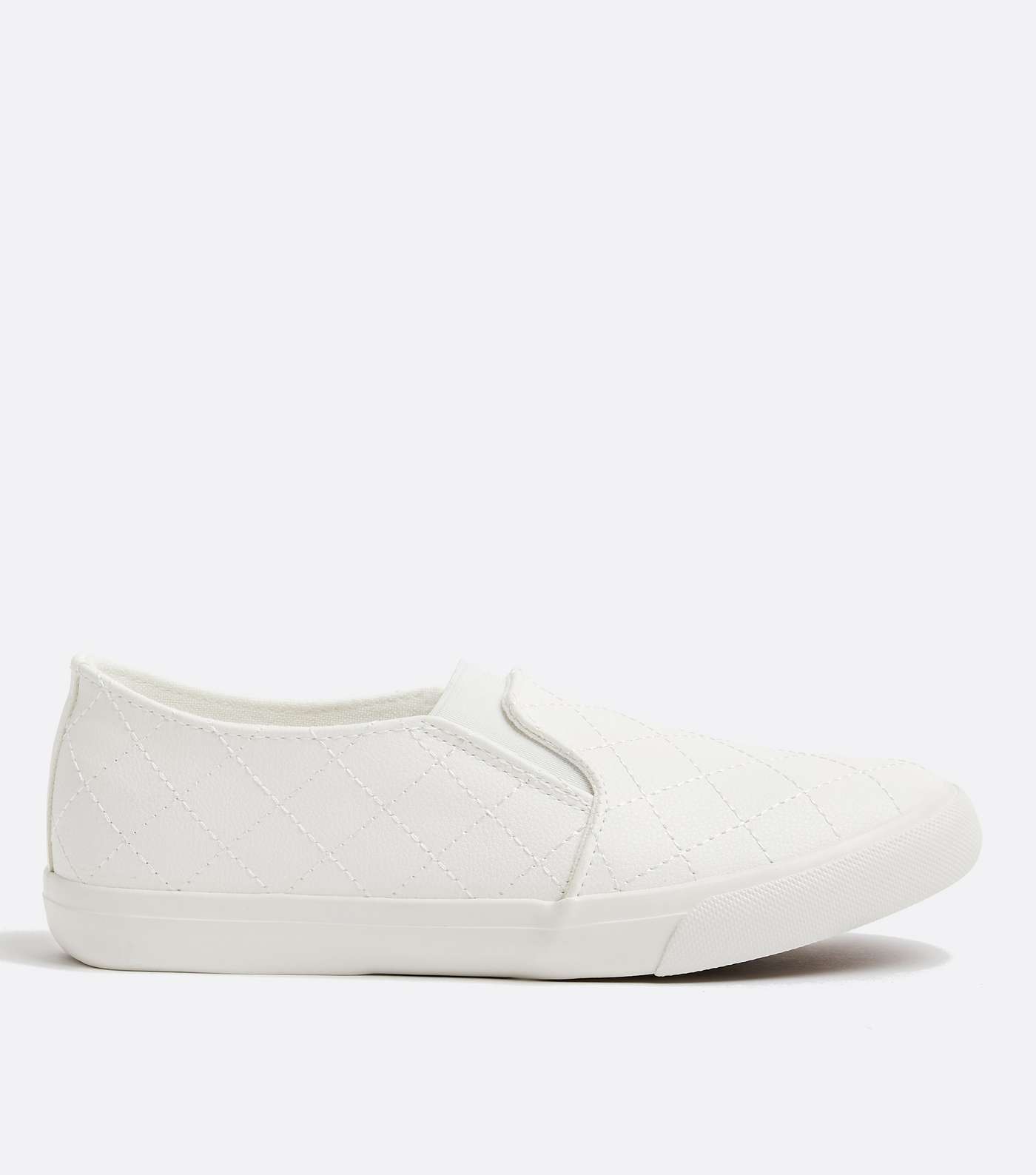 Wide Fit White Quilted Slip On Trainers