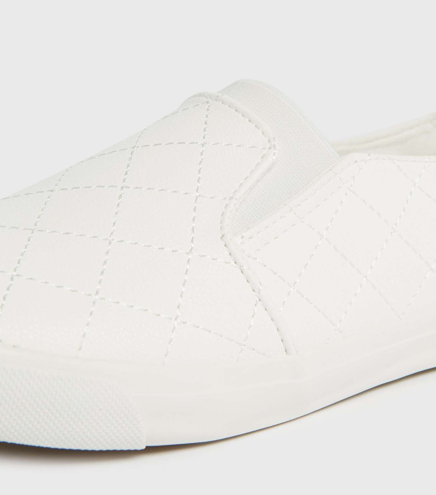 Wide Fit White Quilted Slip On Trainers Image 3