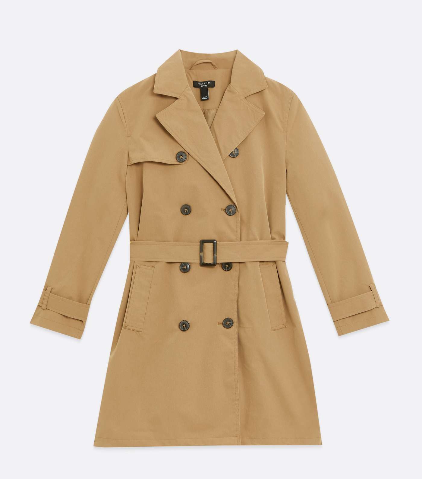 Petite Camel Double Breasted Long Belted Trench Coat Image 5