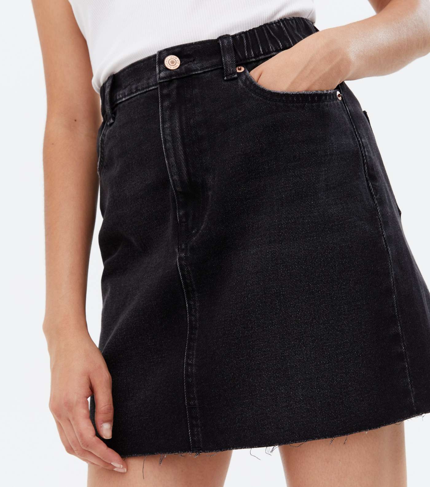 Black Denim Elasticated High Waist Mini Skirt Image 3