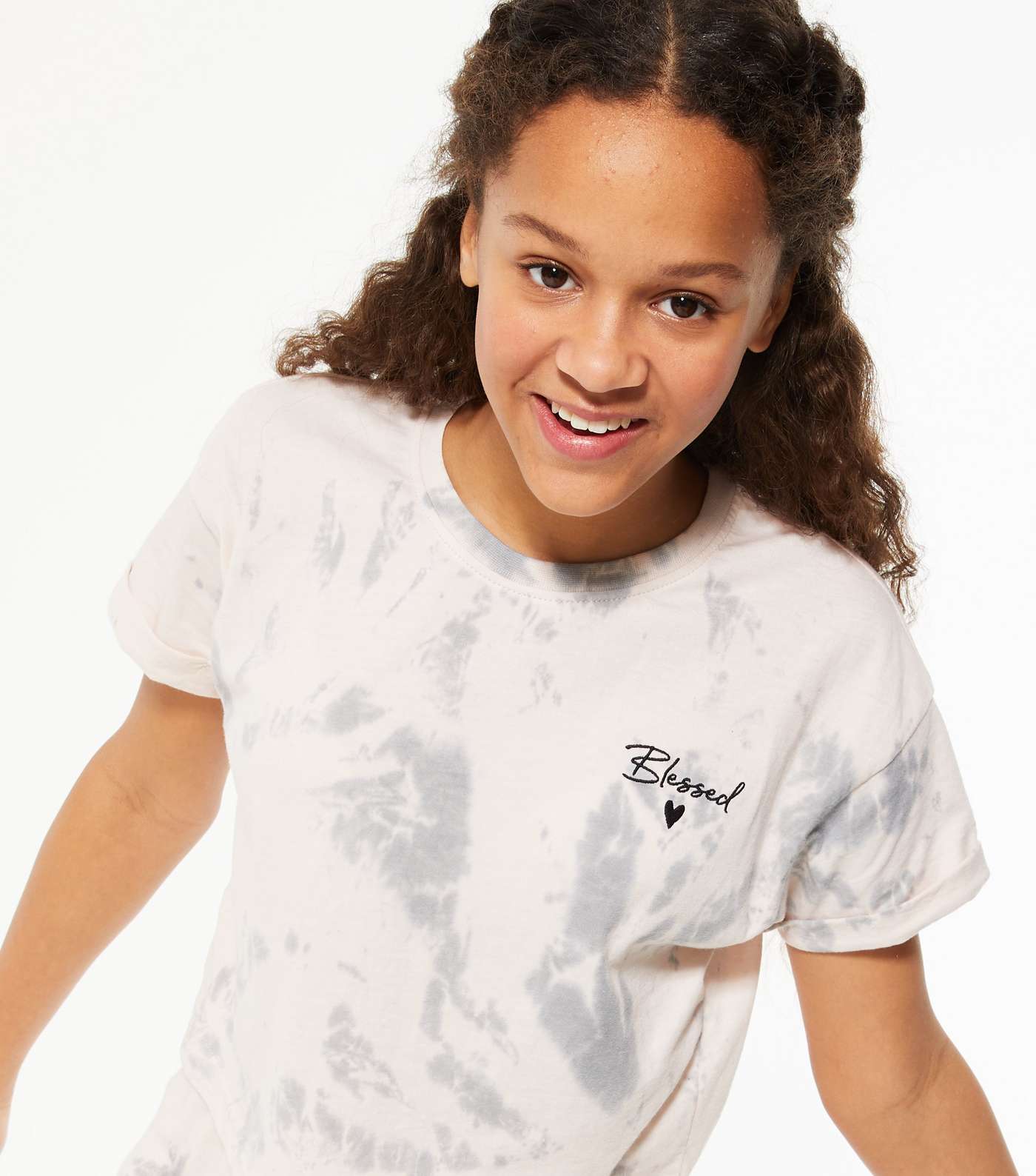 Girls Dark Brown Tie Dye Blessed Logo T-Shirt Image 4