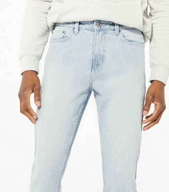 Pale Blue Light Wash Cropped Straight Leg Jeans