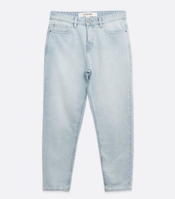 Men's Pale Blue Light Wash Cropped Straight Leg Jeans New Look