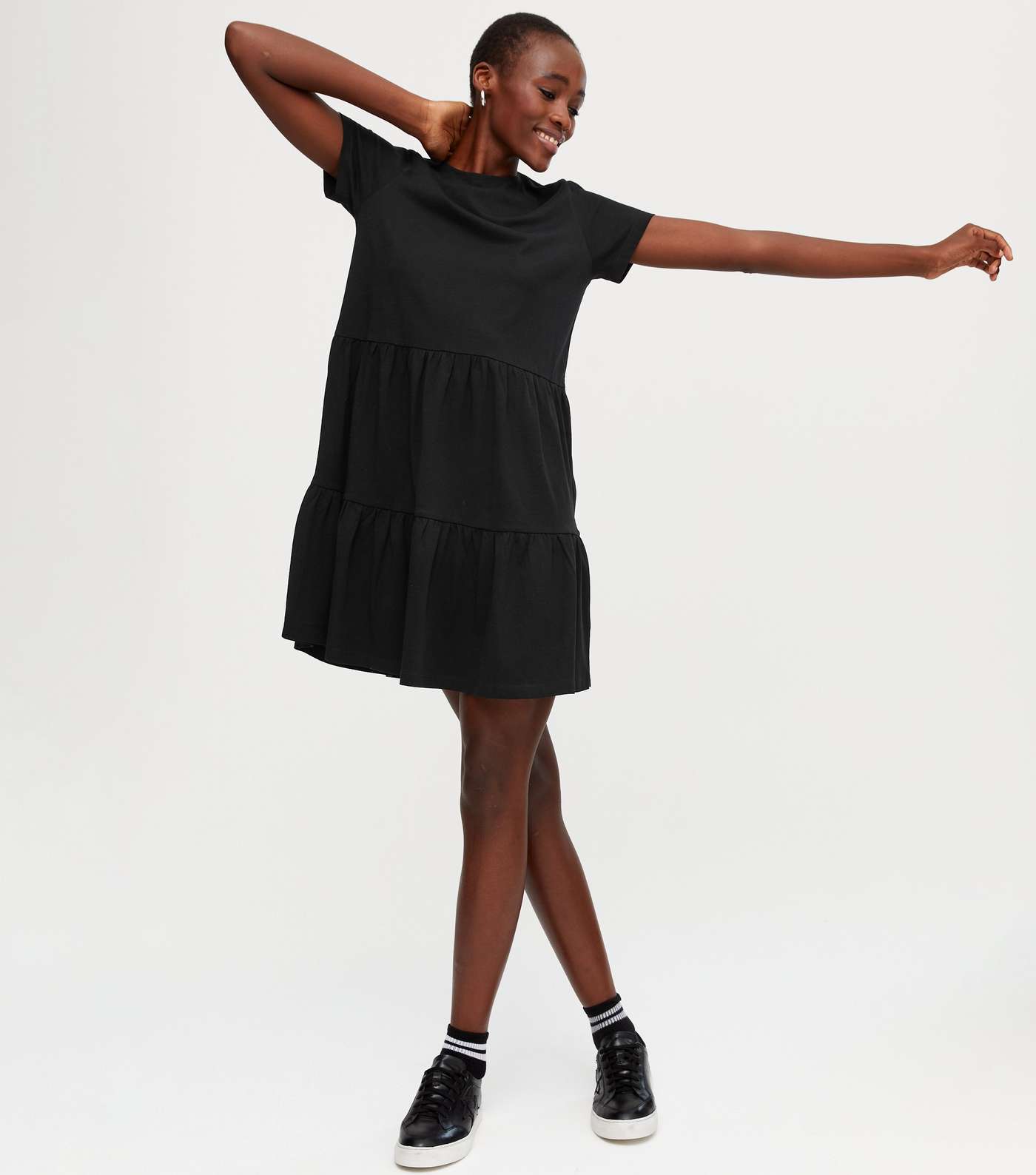 Tall Black Jersey Tiered Smock Dress Image 2