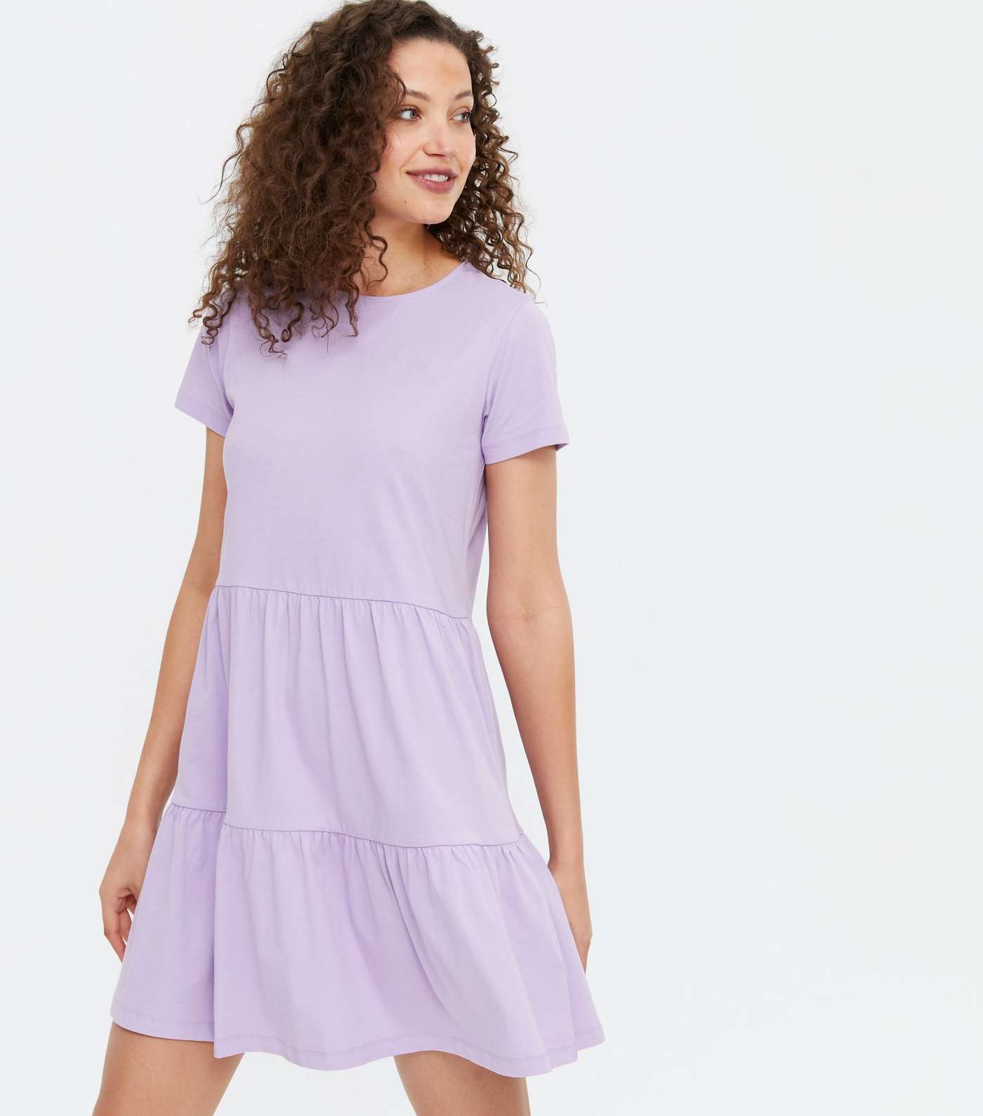 Tall Light Purple Jersey Tiered Smock Dress Image 2
