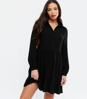 Tall Black Smock Mini Shirt Dress | New Look