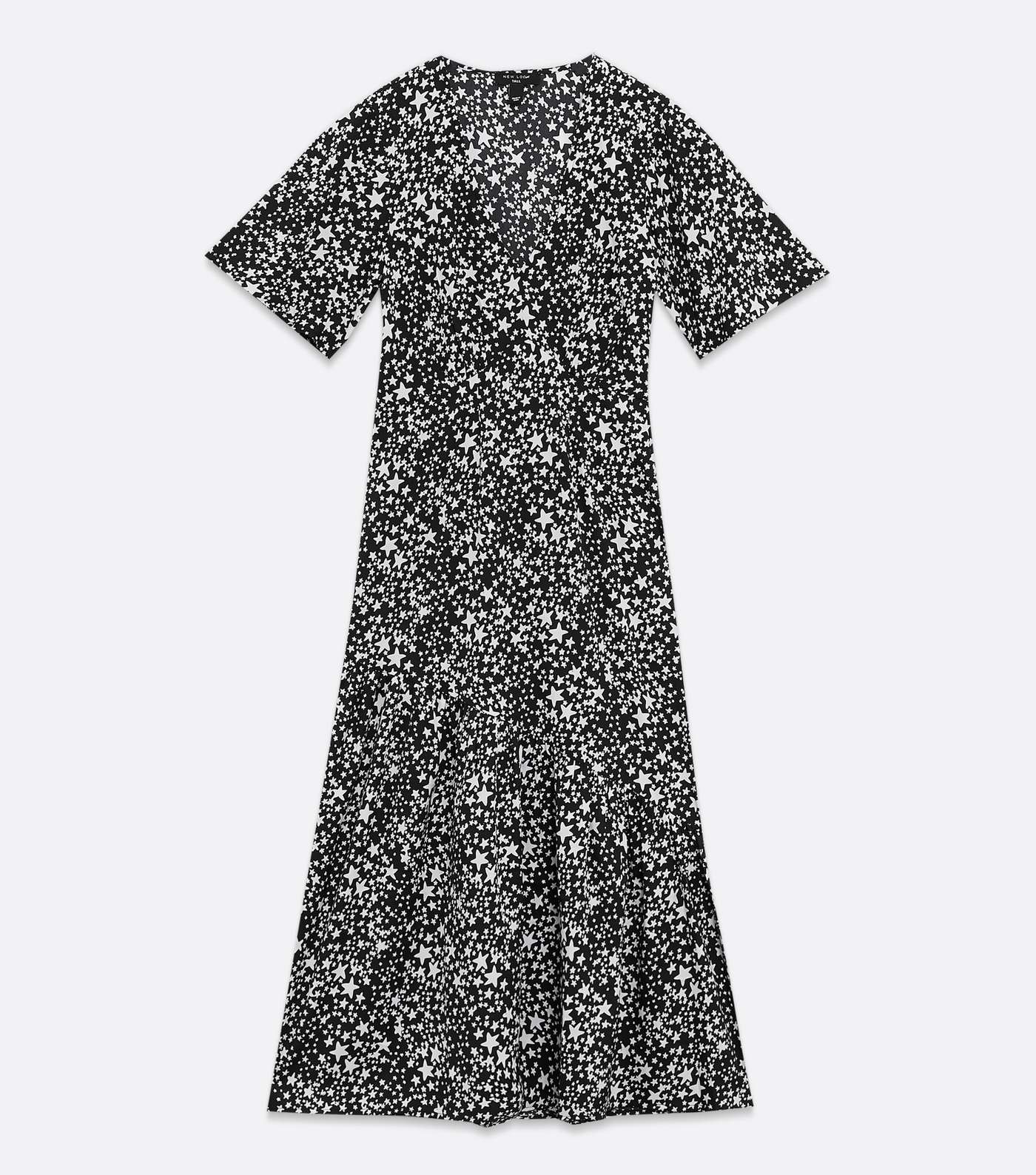 Tall Black Star Print Tiered Midi Dress Image 5