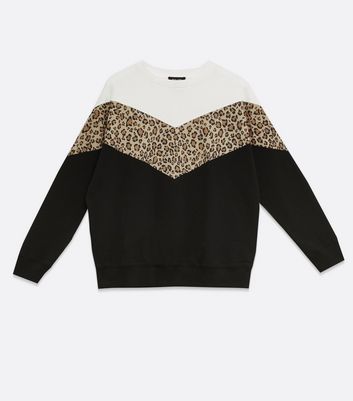 Black White Leopard Print Colour Block Sweatshirt New Look