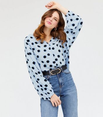 Blue Spot Puff Sleeve Shirt | New Look