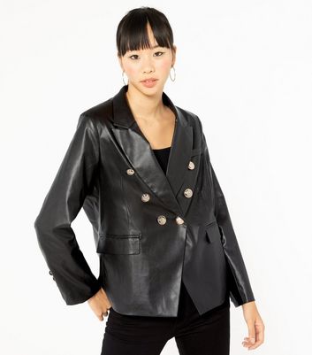 Cameo Rose Black Leather-Look Blazer 