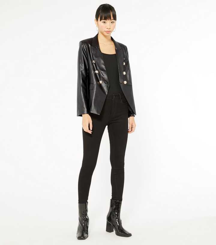 Cameo Rose Black Leather-Look Utility Jacket