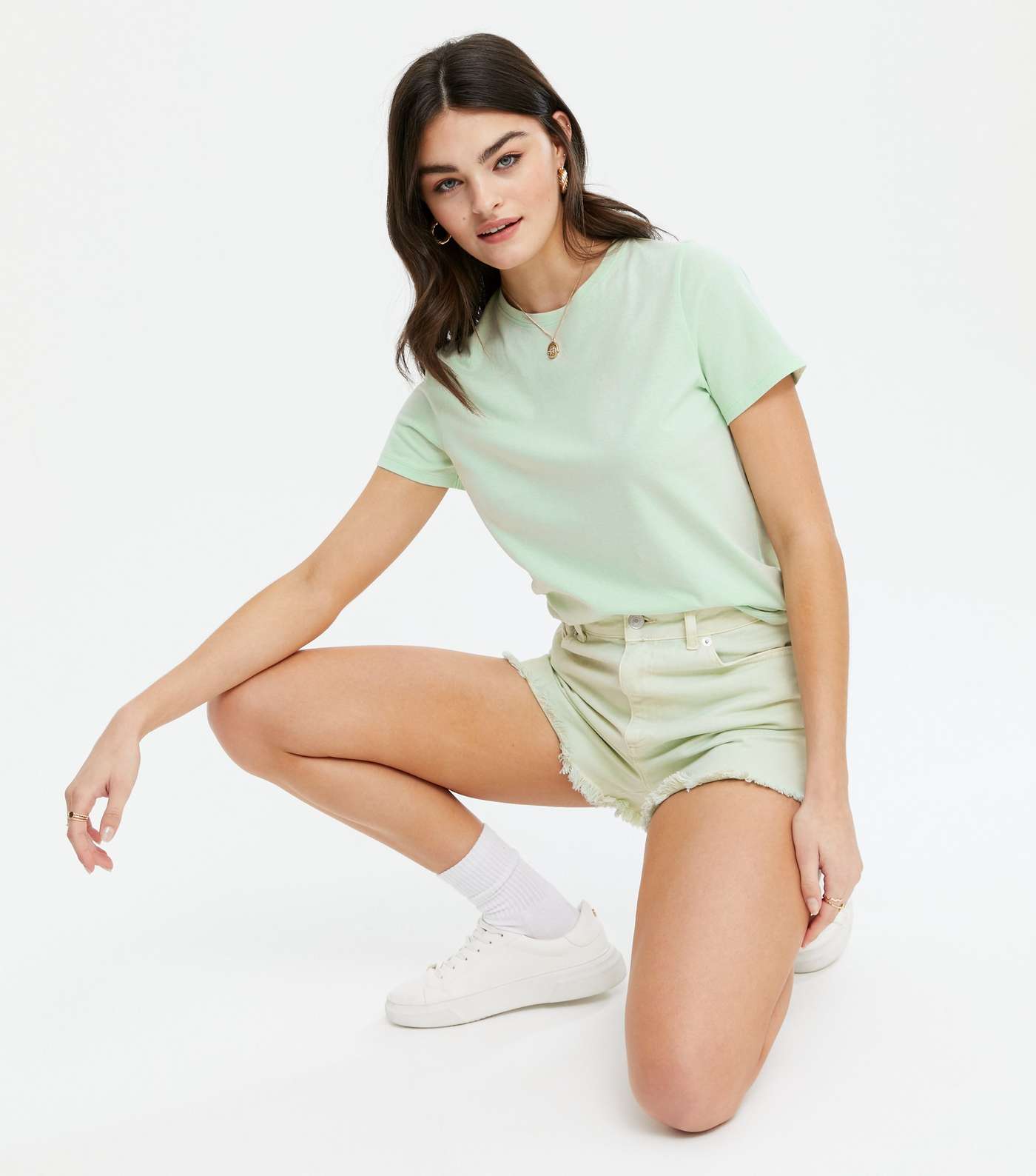 Light Green Basic Cotton T-Shirt Image 2