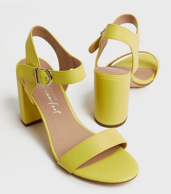 yellow chunky heel sandals