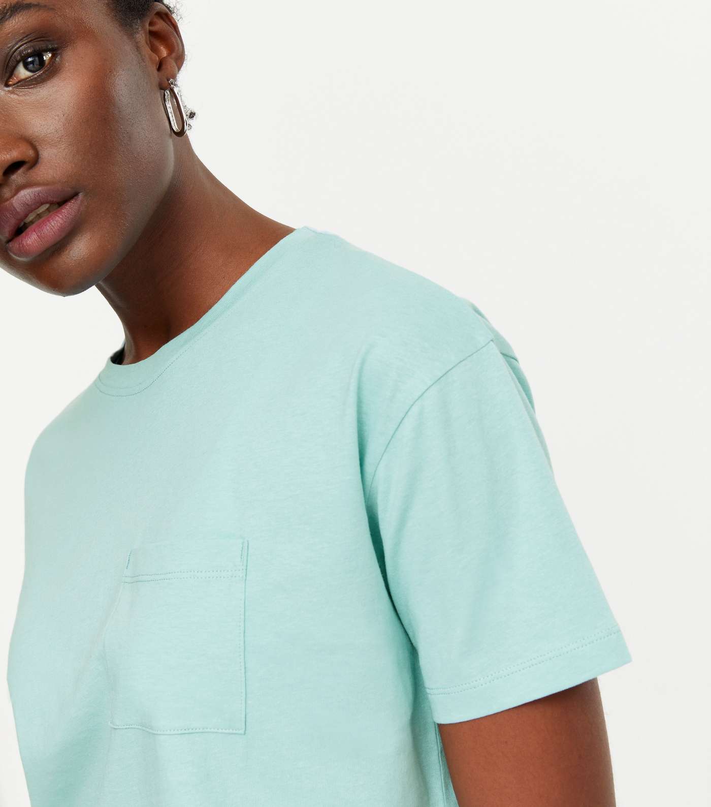 Turquoise Plain Pocket Boxy T-Shirt Image 4