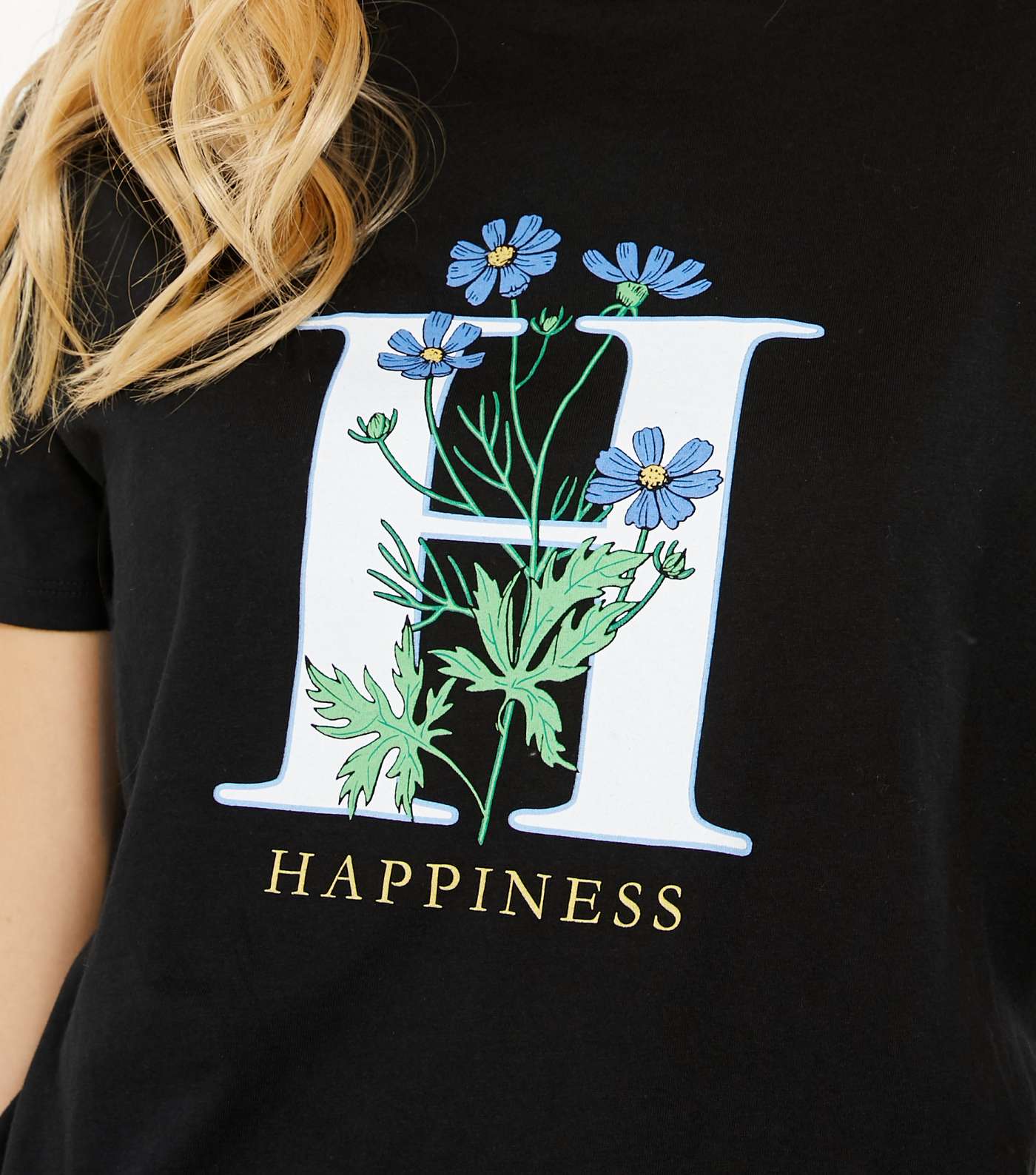 Black Floral Happiness Logo T-Shirt  Image 4