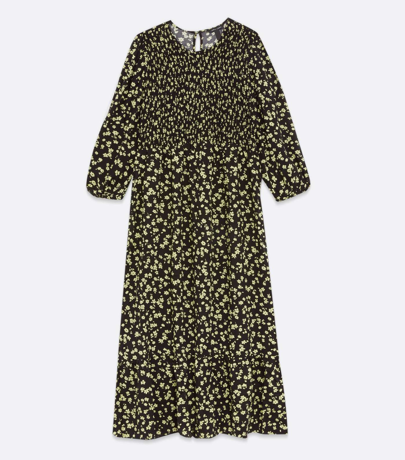 Black Ditsy Floral Shirred Midi Dress Image 5
