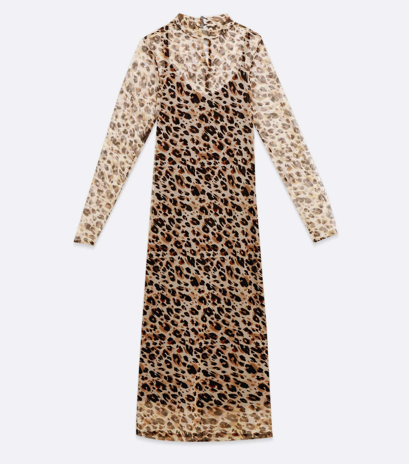 Brown Leopard Print Mesh Bodycon Midi Dress  Image 5
