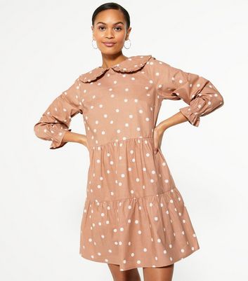 brown polka dot dress new look