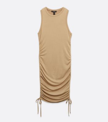 Image of Camel Ruched Side Racer Mini Dress New Look