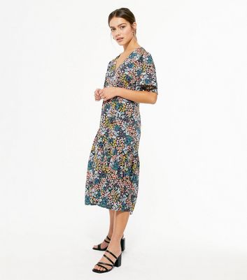 floral cap sleeve midi dress