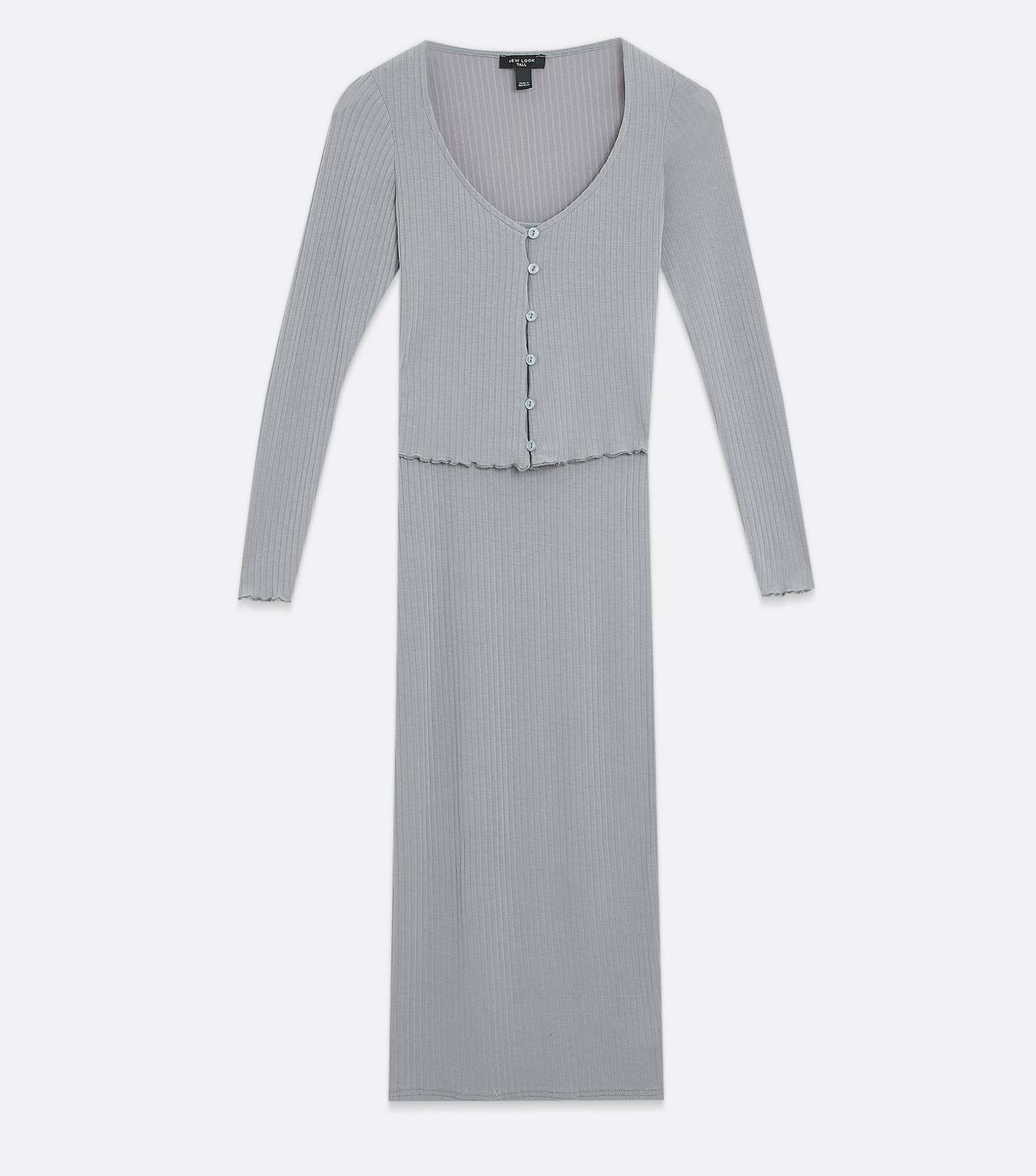 Tall Grey Ribbed Cardigan and Midi Dress Set Image 5
