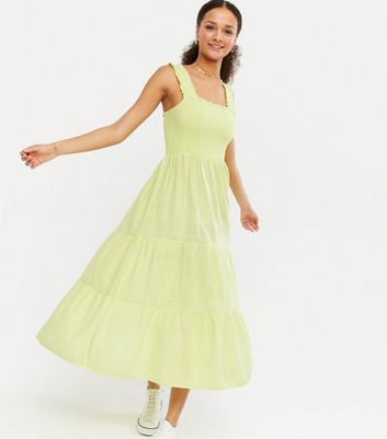 neon green square neck dress