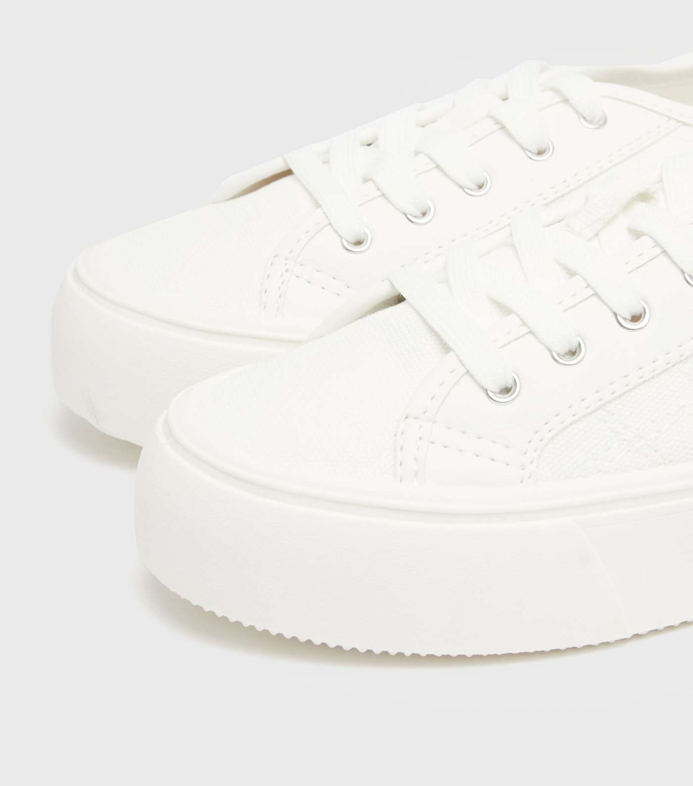 White Lace Up Flatform Trainers Image 3