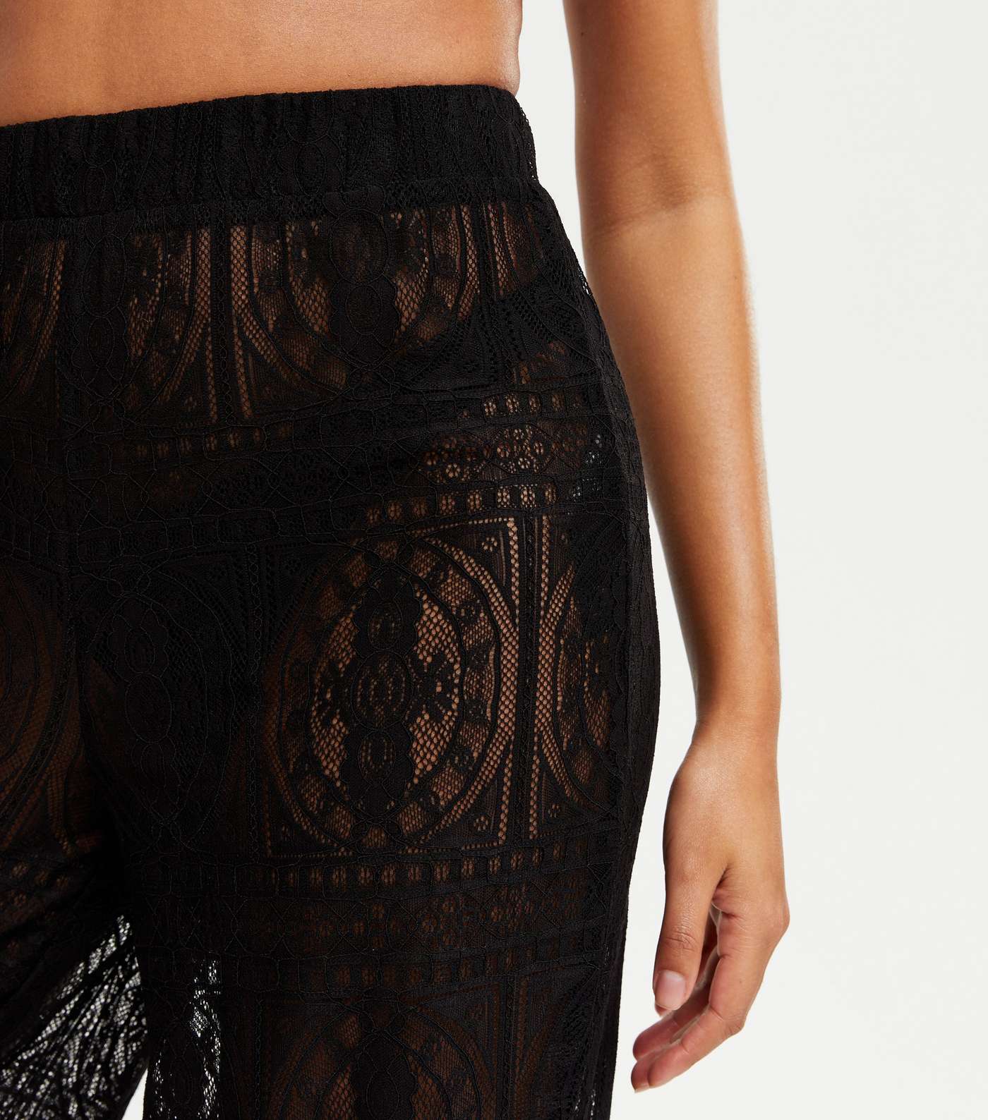 Black Crochet Lace Beach Trousers Image 4