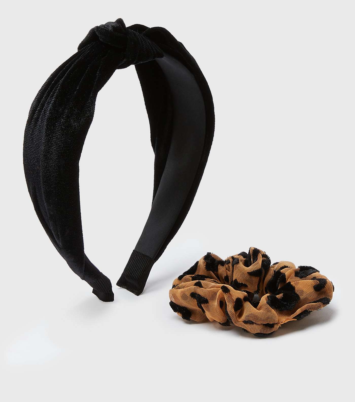 2 Pack Black Headband and Leopard Print Scrunchie