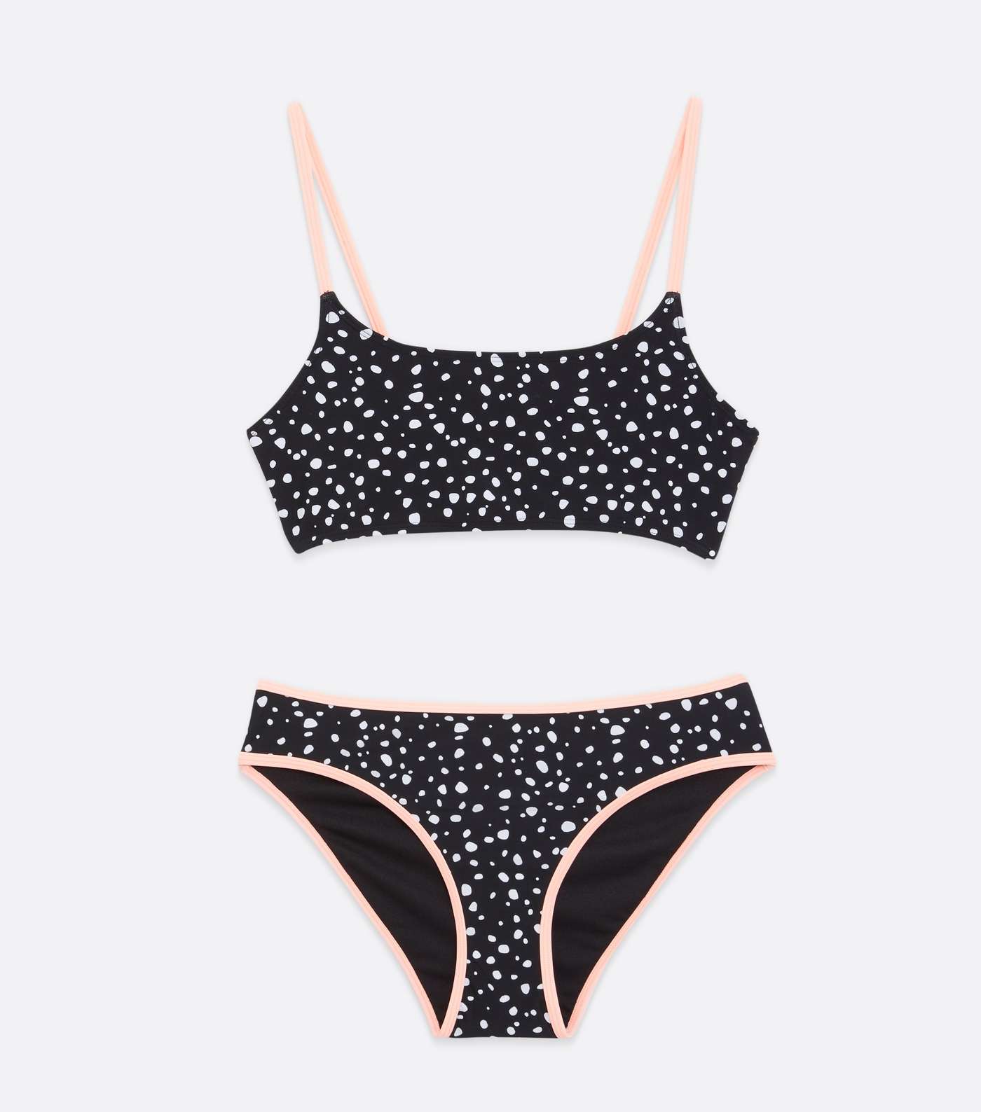Girls Black Spot Crop Top Bikini Set