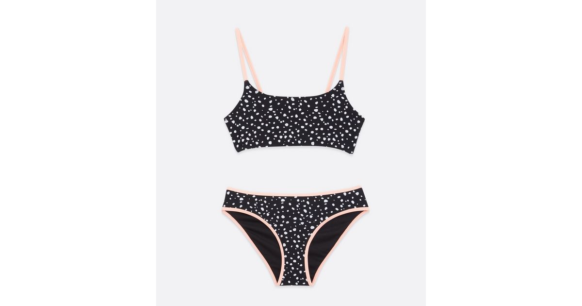 Girls Black Spot Crop Top Bikini Set | New Look