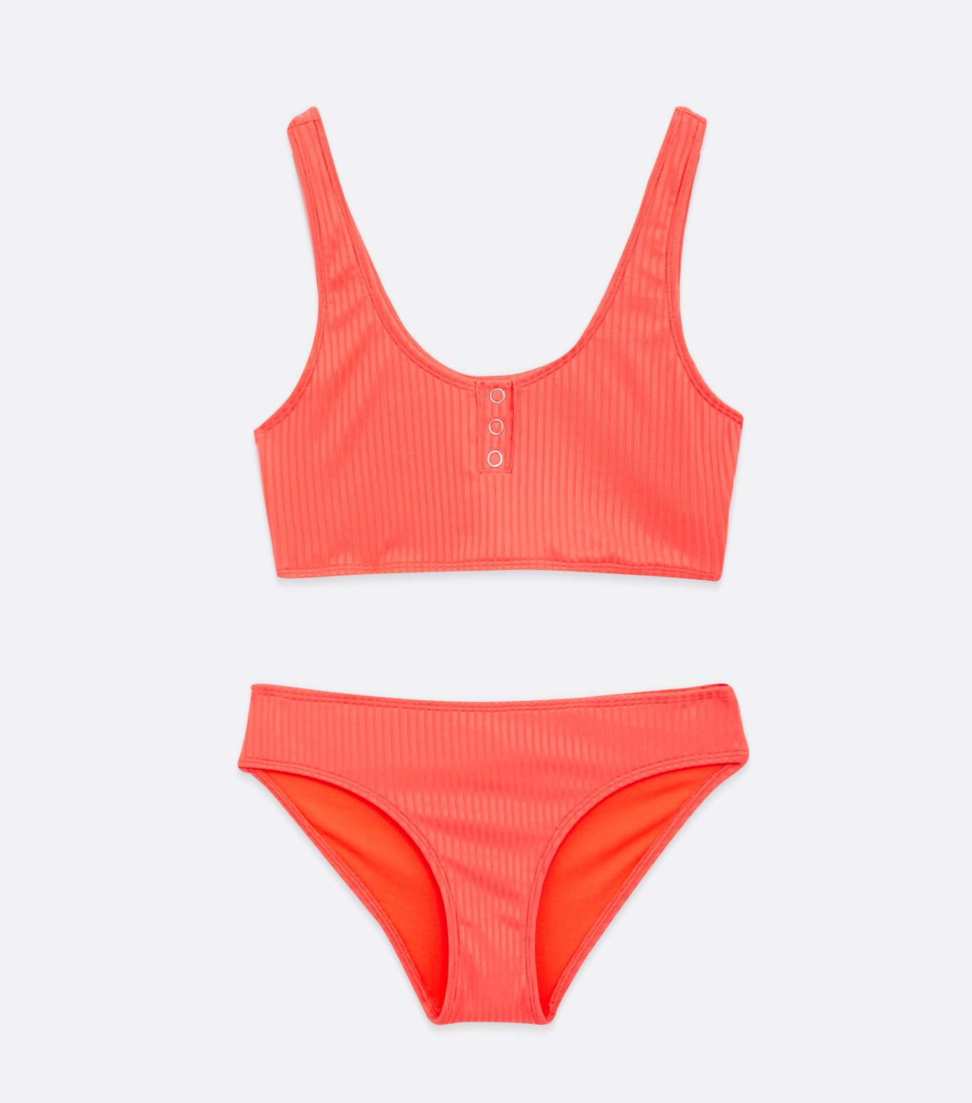 Girls Orange Ribbed Scoop Neck Bikini Set